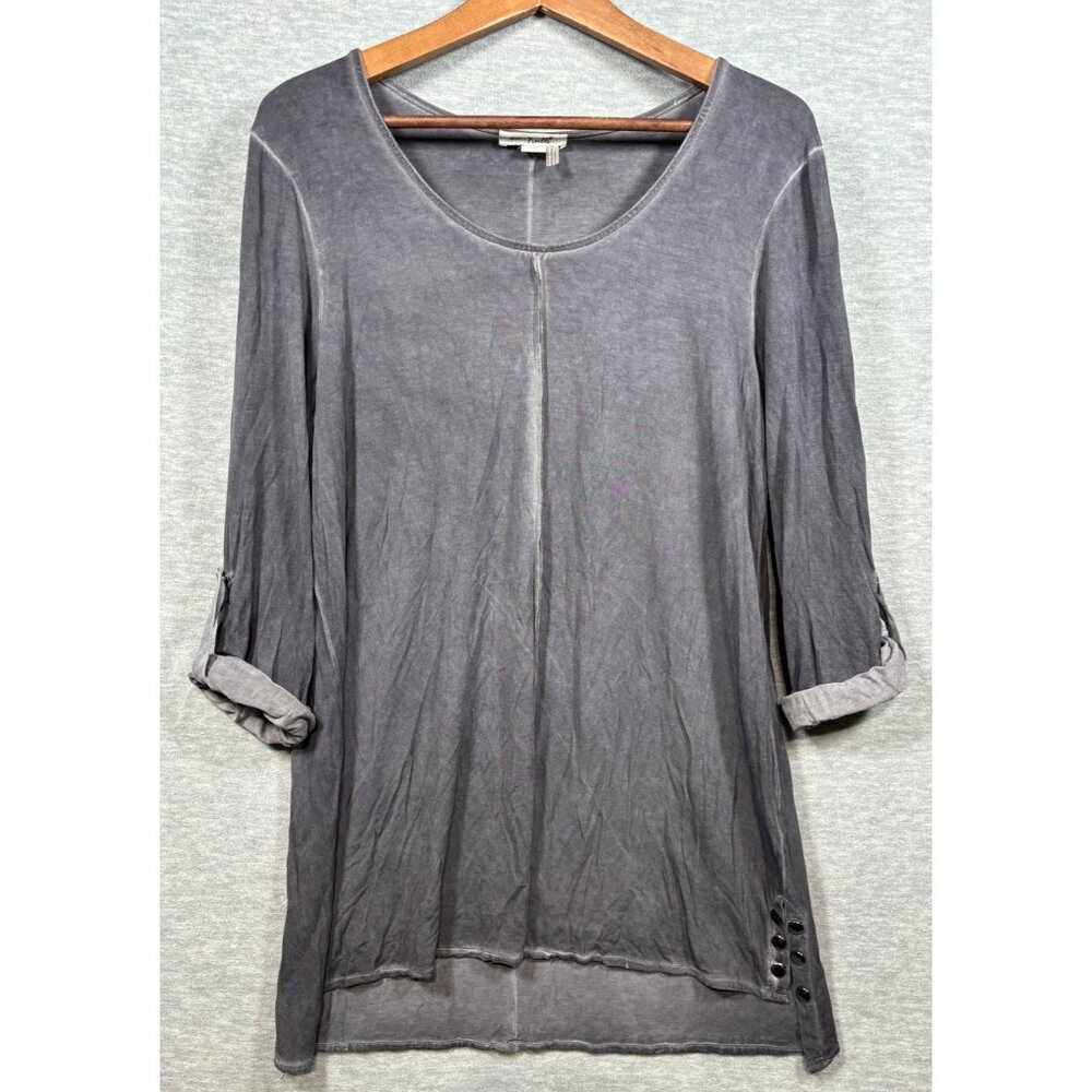 Simply Noelle Womens Tunic Top L/XL Gray Roll Tab Sleeves Casual Lagenlook
